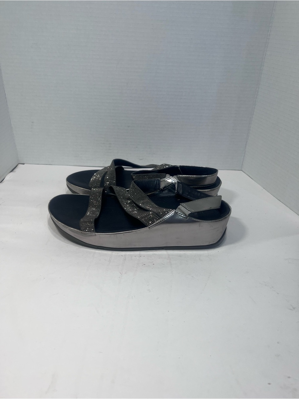 Fitflop Metallic Silver Platform Sandals with Sparkle Straps